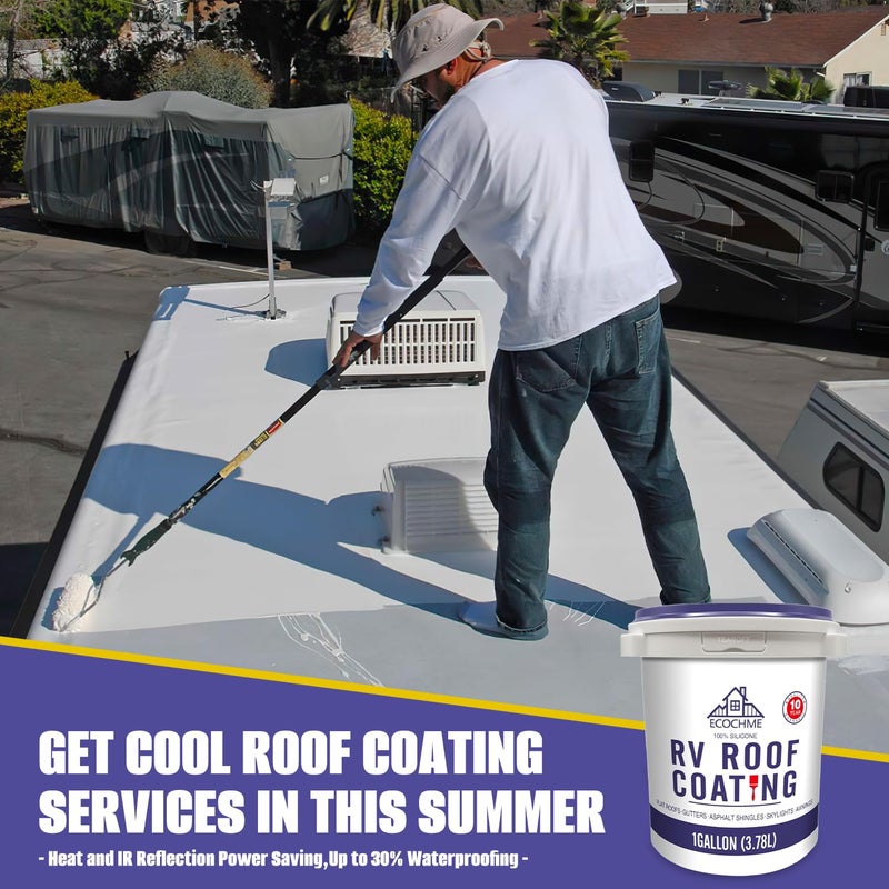 ECOCHME RV Roof Sealant- Solar Reflective Flexible Waterproof Membrane Coating for Camper & Travel Trailers,Seal Leaks,Cracks,Seams,No Need Primer (1Gallon) - Image 2